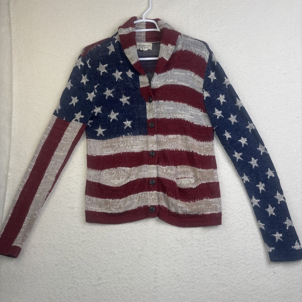 Denim & Supply Ralph Lauren Womens American Flag Cardigan Knit Sweater Size L